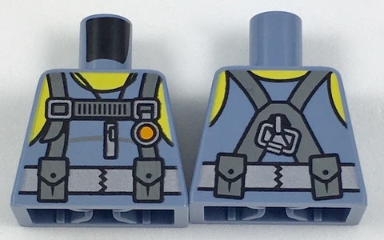 Lego Torso Scuba Suit with Utility Belt with 2 Pouches, Yellow Neck and Shoulders Pattern / Sand Blue