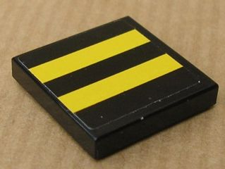 Lego Tile 2 x 2 with Yellow Stripes Pattern (Sticker) - Set 8154 / Black