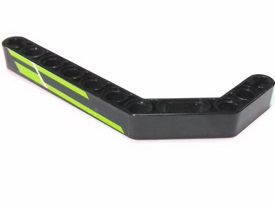 Lego Technic, Liftarm, Modified Bent Thick 1 x 11.5 Double with Lime Stripes and White Line Pattern Model Left Side (Sticker) - Set 42021 / Black