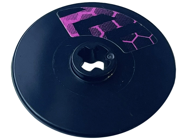 Lego Technic, Disk 3 x 3 with Chevrons and Dark Pink Honeycomb Pattern Model Left Side (Sticker) - Set 42164 / Black