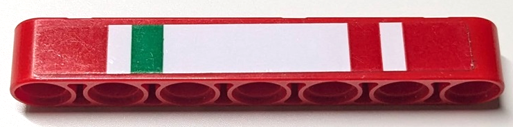 Lego Technic, Liftarm Thick 1 x 7 with Green and Red Stripes on White Background Pattern (Sticker) - Set 42125