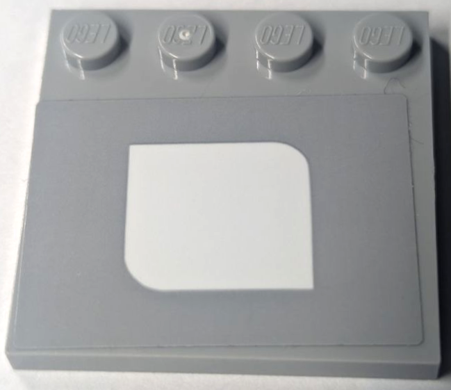Lego Tile, Modified 4 x 4 with Studs on Edge with White Rectangle with Curved Corners Pattern Model Left Side (Sticker) - Set 70616