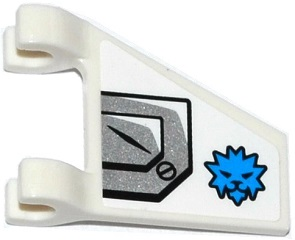 Lego Flag 2 x 2 Trapezoid with Flat Edge with Silver Armor Plate, Blue Ninjago Ice Tiger Head Symbol Pattern Model Right Side (Sticker) - Set 70737