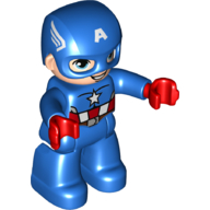 Lego Duplo Figure with Mask, with Blue Legs and Red and White Armor, and Star Print (Captain America)
