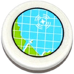 Lego Road Sign 2 x 2 Round with Clip with Lime and Medium Azure Map with Grid and Target Pattern (Sticker) - Set 70173 / White