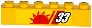 Lego Brick 1 x 6 with White '33', Red Stripes and Sun Pattern Model Left Side (Sticker) - Set 60082
