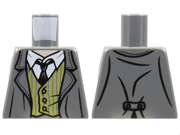 Lego Torso Harry Potter Jacket with Olive Green Vest with Pinstripes, White Shirt with Collar, and Tie Pattern / Dark Bluish Gray