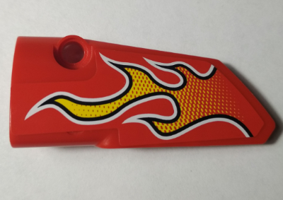 Lego Technic, Panel Fairing # 3 Small Smooth Long, Side A with Flames Pattern (Sticker) - Set 42005 / Red