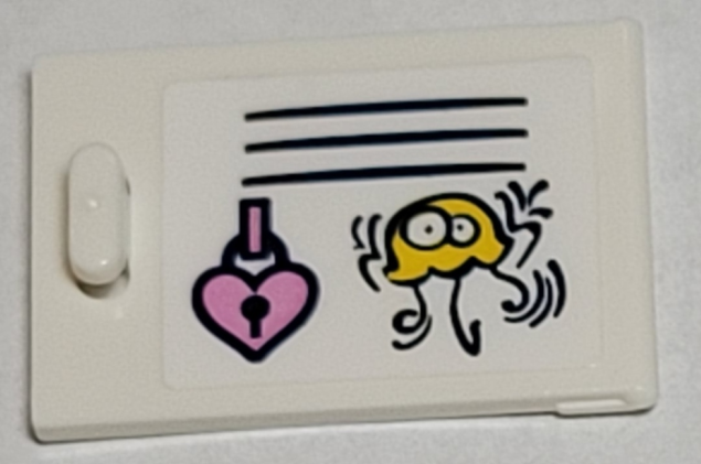 Lego Container, Cupboard 2 x 3 x 2 Door with Locker, Black Vent Lines, Bright Pink Heart Padlock and Yellow Jellyfish Pattern (Sticker) - Set 41374 / White