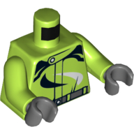 Lego Torso Race Suit with Dark Bluish Gray Belt and Black and White Swirls Print, Lime Arms, Dark Bluish Gray Hands