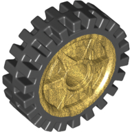 Lego Wheel Rim 24 x 7 with Black Tyre / Pearl Gold
