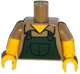 Lego Torso Simpsons Shirt with Dark Green Overalls Pattern / Yellow Arms with Hair and Dark Tan Short Sleeves Pattern / Yellow Hands