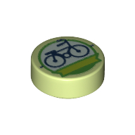 Lego Tile Round 1 x 1 with Bicycle In Green Circle Print
