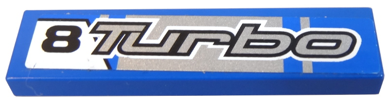 Lego Tile 1 x 4 with Black '8' and Gray 'Turbo' Pattern (Sticker) - Set 8120 / Blue