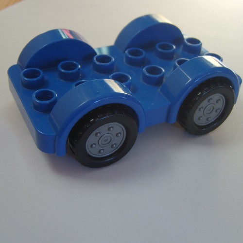 Lego Duplo Car Base 2 x 6 with Four Black Tires and Metallic Silver Wheels on Removable Axles / Blue