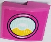 Lego Slope, Curved 2 x 2 x 2/3 with Bright Light Orange and Light Aqua Headlight Pattern Model Left Side (Sticker) - Set 41430 / Dark Pink