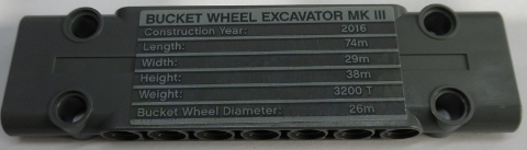 Lego Technic, Panel Plate 3 x 11 x 1 with White 'BUCKET WHEEL EXCAVATOR MK III' and Technical Data Pattern (Sticker) - Set 42055