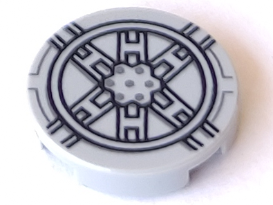 Lego Tile, Round 2 x 2 with Bottom Stud Holder with Black SW Tie Fighter Pattern
