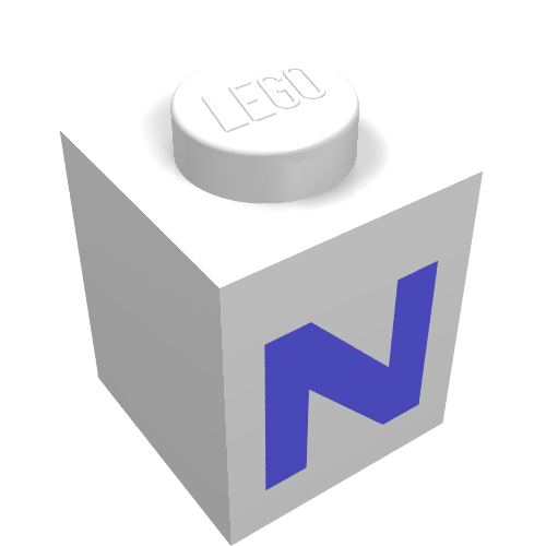 Lego Brick 1 x 1 with Blue 'N' Print (Bold Font)