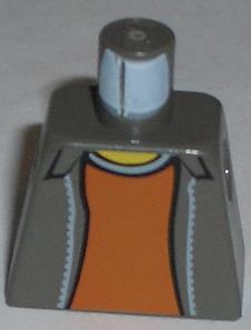 Lego Torso Jacket Open over Dark Orange Shirt with Light Gray Collar, Yellow Neck Pattern / Dark Gray