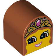 Lego Duplo Brick 2 x 2 x 2 Curved Top with Girl Face, Open Smile, Crown with Jewel Print