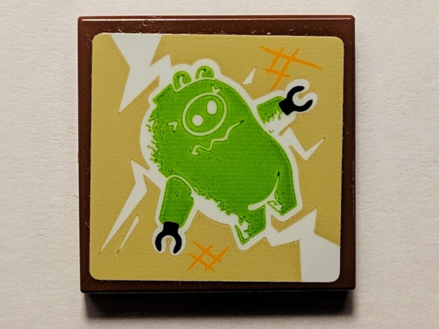 Lego Tile 2 x 2 with Angry Birds Piggy Pattern (Sticker) - Set 75823 / Reddish Brown