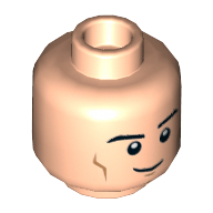 Lego Minifig Head Superman, Eyebrows, Cheek Lines, Chin Dimple, Slight Smile / Stern with Red Eyes Print / Light Nougat