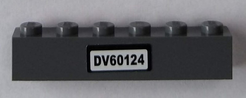 Lego Brick 1 x 6 with 'DV60124' Pattern (Sticker) - Set 60124