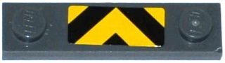 Lego Plate, Modified 1 x 4 with 2 Studs without Groove with Black and Yellow Chevron Danger Stripes Pattern (Sticker) - Set 60079