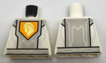 Lego Torso Nexo Knights Armor, Silver Circuits, Light Bluish Gray Panel, Orange Emblem, Yellow Horse Head Pattern / White