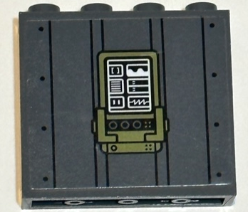 Lego Panel 1 x 4 x 3 with Side Supports - Hollow Studs with Olive Green Control Panel with White Charts, Black Lines and Rivets Pattern (Sticker) - Set 75933