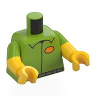 Lego Torso, Dual Molded Arms, Shirt, Sand Blue Belt, Orange ID Tag Print, Lime Sleeves Pattern, Yellow Arms and Hands / Lime
