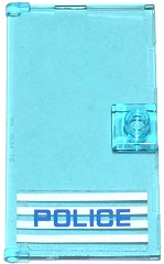 Lego Door 1 x 4 x 6 with Stud Handle with 'POLICE' Blue on White Stripes Thin Font Pattern Handle on Right (Sticker) - Set 60047