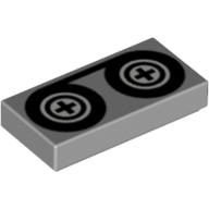 Lego Tile 1 x 2 with Video Tape and Reels Print / Light Bluish Gray