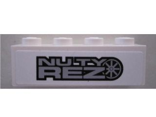 Lego Brick 1 x 4 with 'NUTY REZ' on White Background Pattern (Sticker) - Set 8495 / White