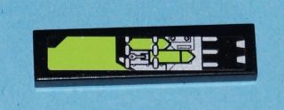 Lego Tile 1 x 4 with Lime and Silver Circuitry Pattern (Sticker) - Set 8104 / Black