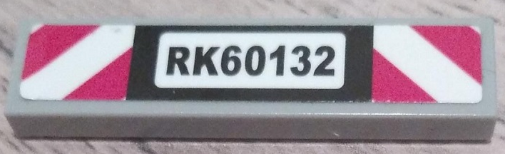 Lego Tile 1 x 4 with 'RK60132' and Red and White Danger Stripes Pattern (Sticker) - Set 60132 / Light Bluish Gray