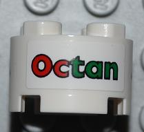 Lego Brick, Round 2 x 2 with Axle Hole with Octan with Black Border Pattern (Sticker) - Sets 4645 / 7686