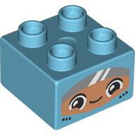 Lego Duplo Brick 2 x 2 with Medium Nougat Face and Visor Print / Medium Azure
