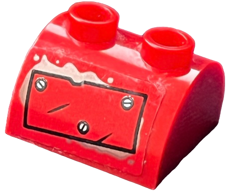 Lego Slope, Curved 2 x 2 Double with 2 Hollow Studs with Metal Plate with Black Outline, 3 Screws and Oil Splotches Pattern (Sticker) - Set 76054