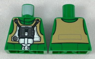 Lego Torso SW Rebel A-wing Pilot with Dark Tan Vest and Black Front Panel with Breathing Apparatus Pattern / Green