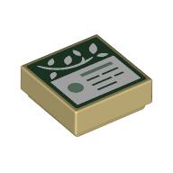 Lego Tile 1 x 1 with Dark Green Sign, White Leaves Print / Tan