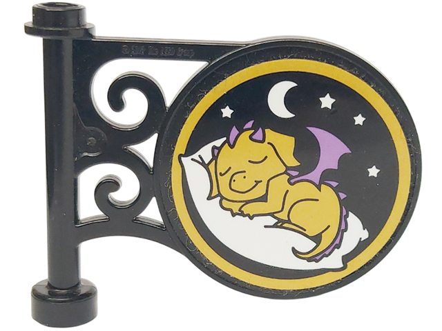 Lego Road Sign Round on Pole with Flat Top Attachment with Starlight Inn Sleeping Dragon Pattern on Both Sides (Stickers) - Set 41174