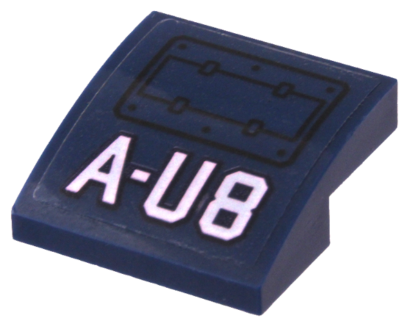 Lego Slope, Curved 2 x 2 x 2/3 with White 'A-U8' and Hull Plate Pattern (Sticker) - Set 76144