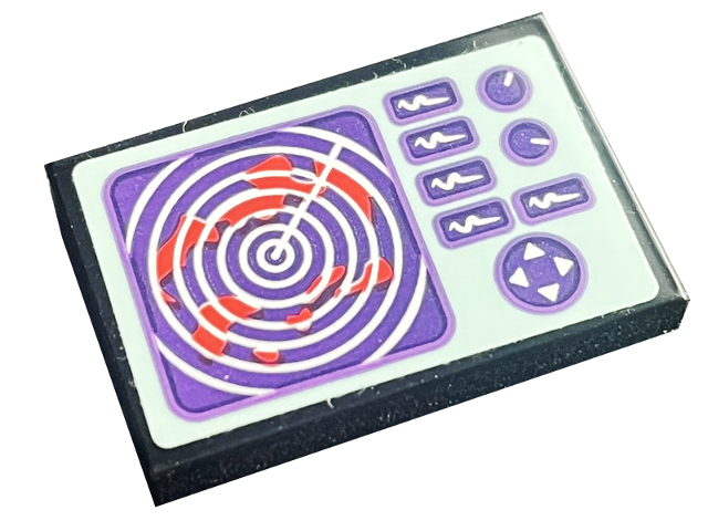 Lego Tile 2 x 3 with Coral Map, Dark Purple Radar Screen, Buttons and Dials on Light Aqua Background Pattern (Sticker) - Set 41716