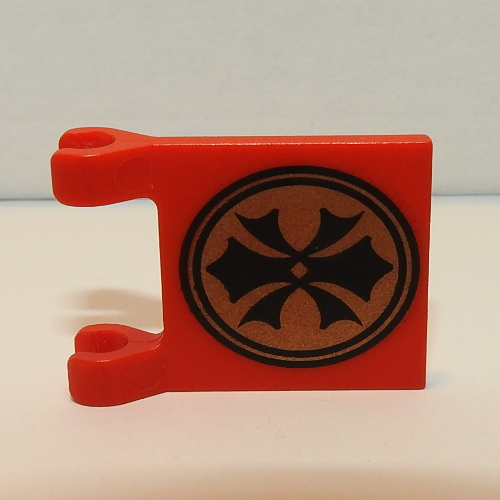 Lego Flag 2 x 2 Square [Thin Clips] with Gold/Black Orient China Print / Red