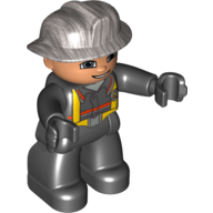 Lego Duplo Figure with Fireman Helmet Silver, and Nougat Face, and Black Hands / Black