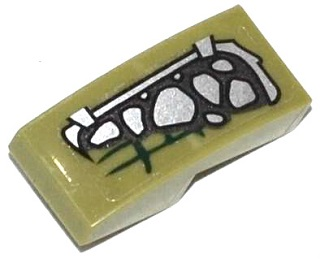 Lego Slope, Curved 2 x 1 x 2/3 with Crocodile Scales Pattern Model Left Side (Sticker) - Set 70126 / Olive Green
