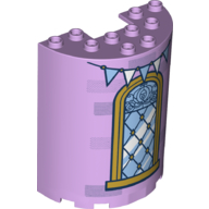 Lego Cylinder Half 3 x 6 x 6 with 1 x 2 Cutout with Window, Gold Pane, White/Medium Blue Flag, Bricks Print