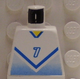 Lego Torso Soccer Jersey Shirt with Blue Chevron and Number  7, Yellow Neck Pattern / White